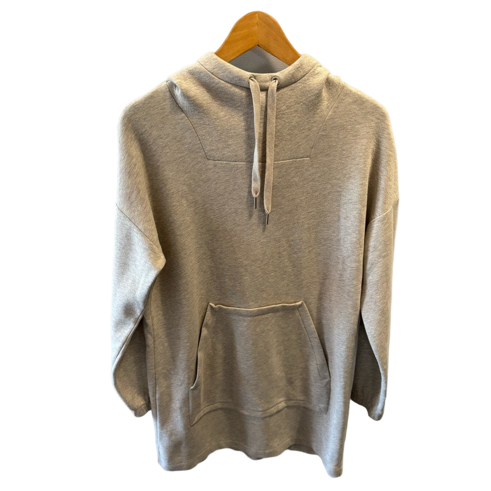 COS Scuba Hooded Dress M/L Kangaroo Pocket Grey Cream Drawstring Hood Modern - Picture 5 of 12